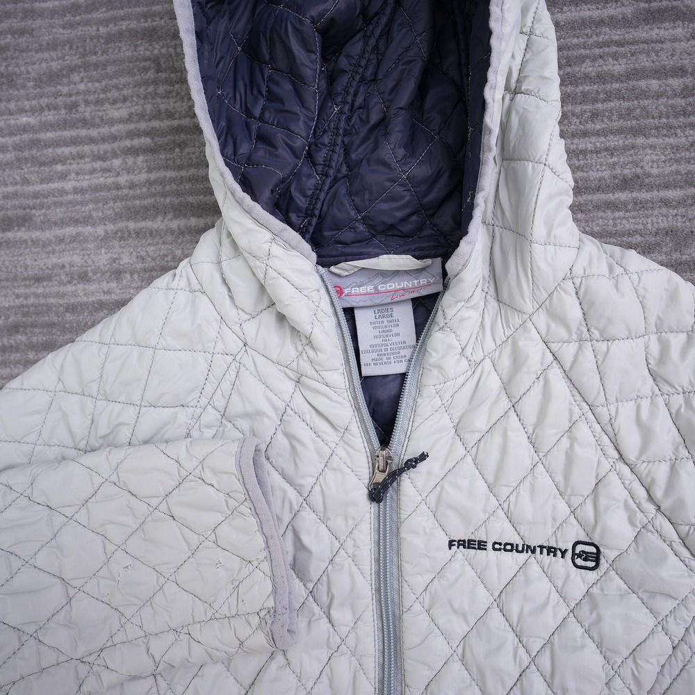 Free‎ Country Womens Quilted Hooded Puffer Jacket Gray Full Zip Size Large FC-7